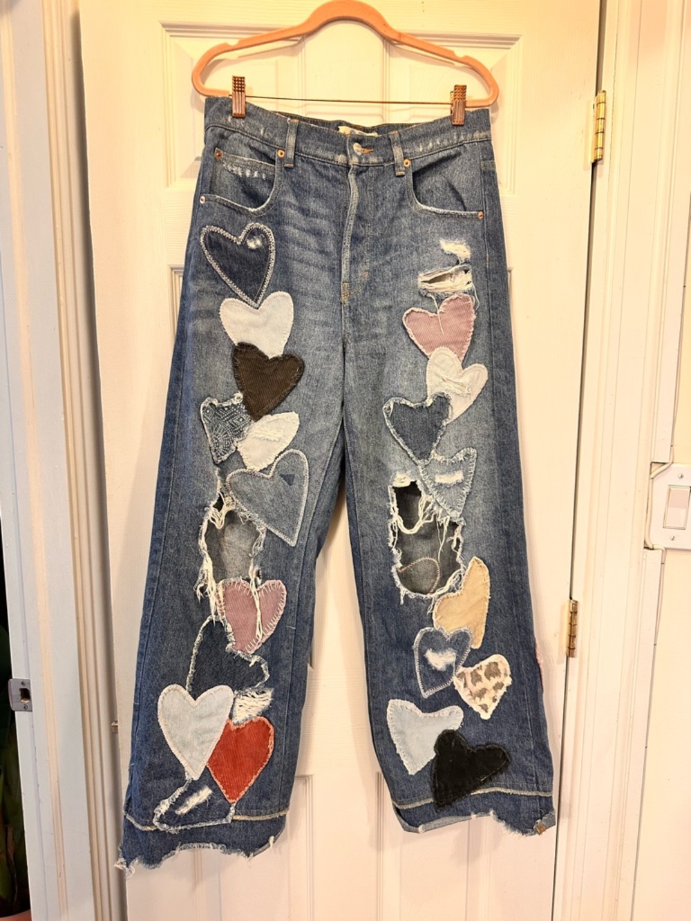 Free People Piece Of My Heart Crazy Good Luck Barrel Jeans Patchwork 27 - Picture 7 of 9